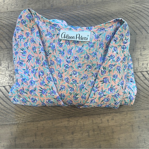 Vintage 80's Alison Peters Blouson Dress Womens Size Large Pink Floral Belted - Picture 12 of 12